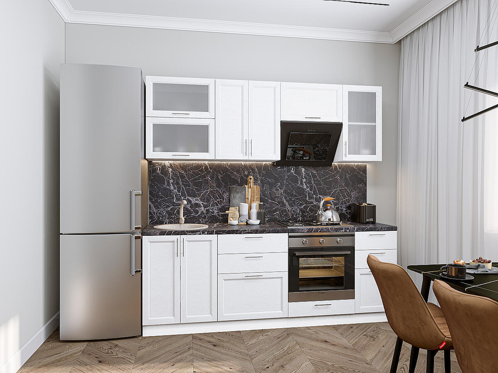 Прямая модульная кухня Сканди-02 White Softwood - Белый 2140*2200*600