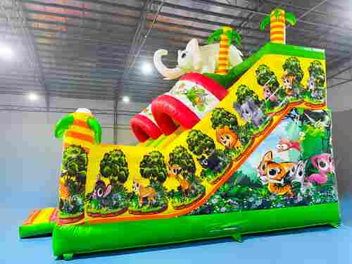 Надувной батут "Слоник в джунглях с двумя горками с переходом" 6*5*5.5 м