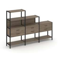 Shelf System Трехсекционный стеллаж четырех/трех/двухярусный с ящиками SN.STM-431 Вяз Благородный/Ме