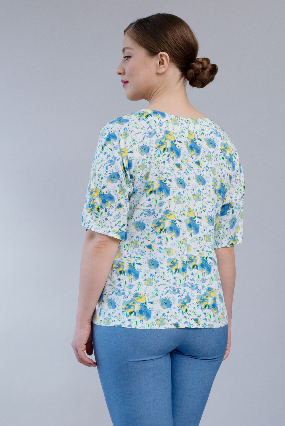 Блузка женская 2165ЮПБ, голуб.цветок #40ГЦ092165ЮПБ