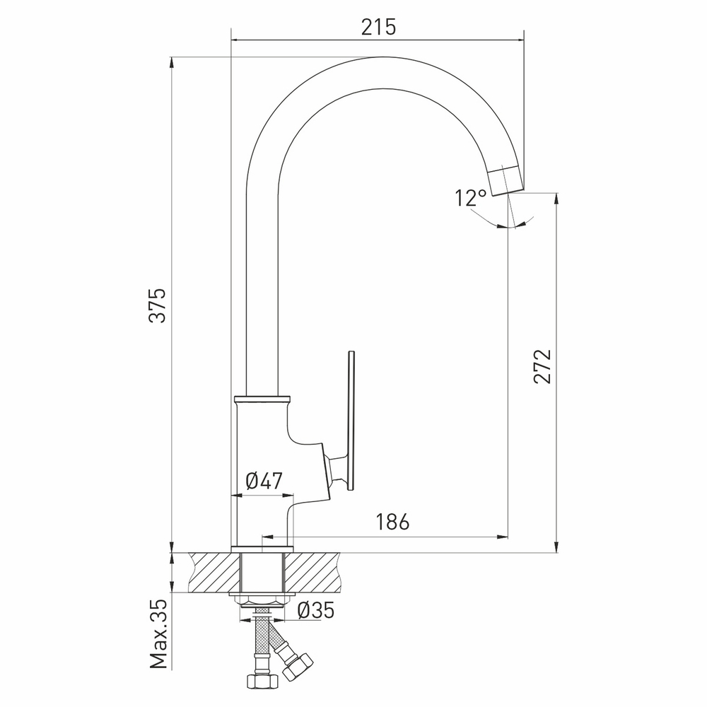 Смеситель для кухни 30k MIXLINE ML28-032 "Energy"высокий излив боковая ручка