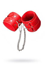 Кожаные красные оковы с цепочкой (Цвет: красный)