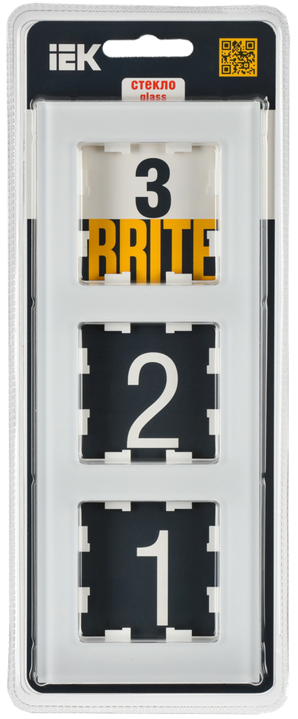 BRITE Рамка 3-местная РУ-3-2-Бр стекло белый матовый IEK