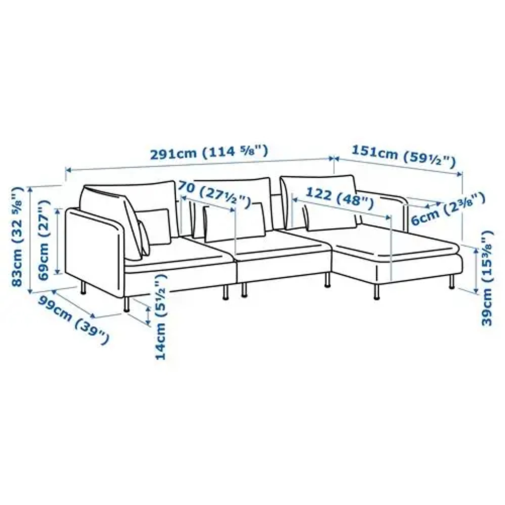 3-местный диван и шезлонг - IKEA SÖDERHAMN/SODERHAMN, 99x291см, розовый, СЕДЕРХАМН ИКЕА