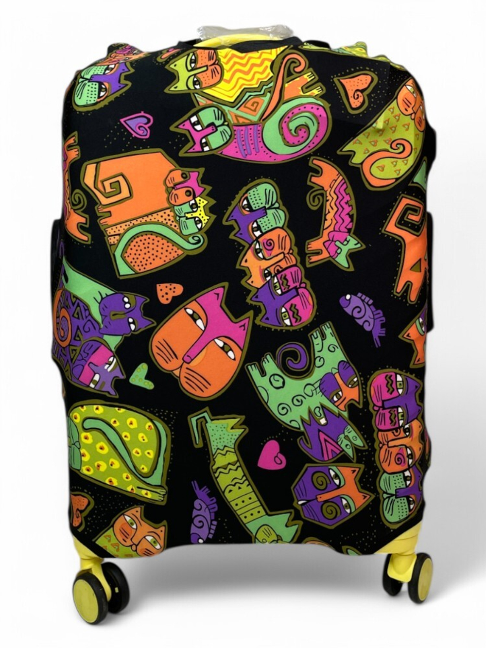 Чехол на чемодан 24", цвет чёрный/разноцветный, Коты