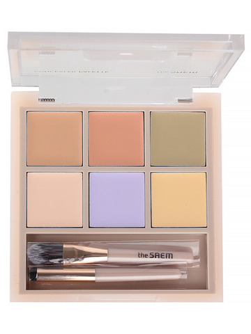 THE SAEM Консилер для лица палетка + кисточка + спонж/Cover Perfection Concealer Palette 01 Cover&Correct, 12г
