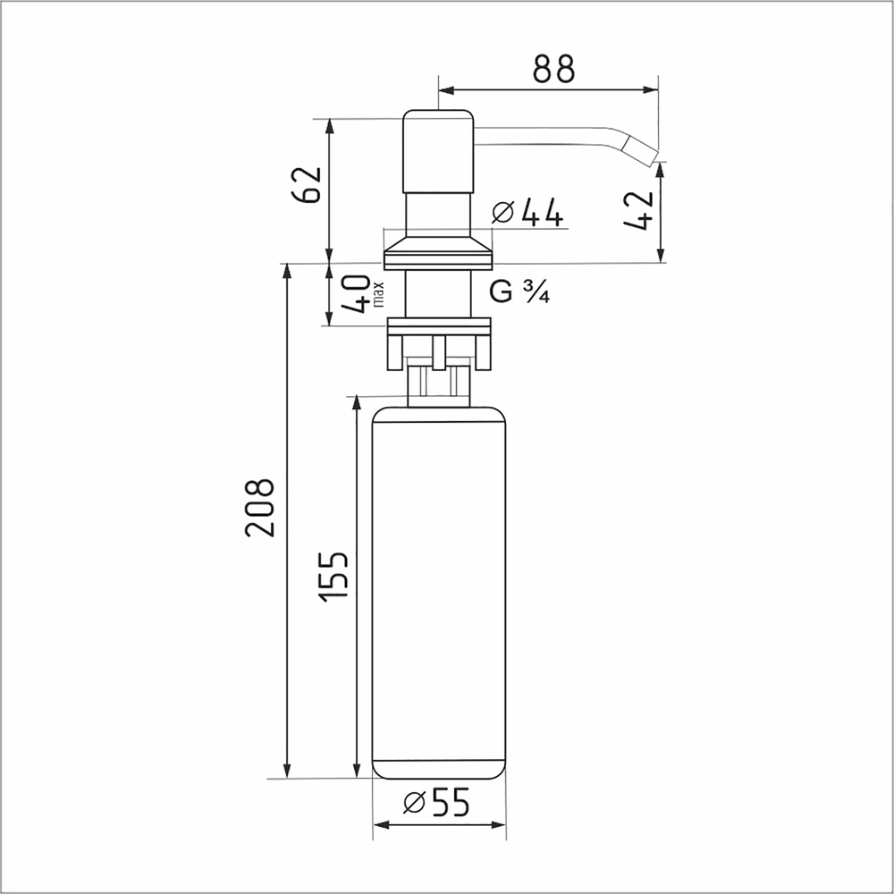 Дозатор для жидкого моющего средства MIXLINE ЧЕРНЫЙ ГРАФИТ объем 330 мл