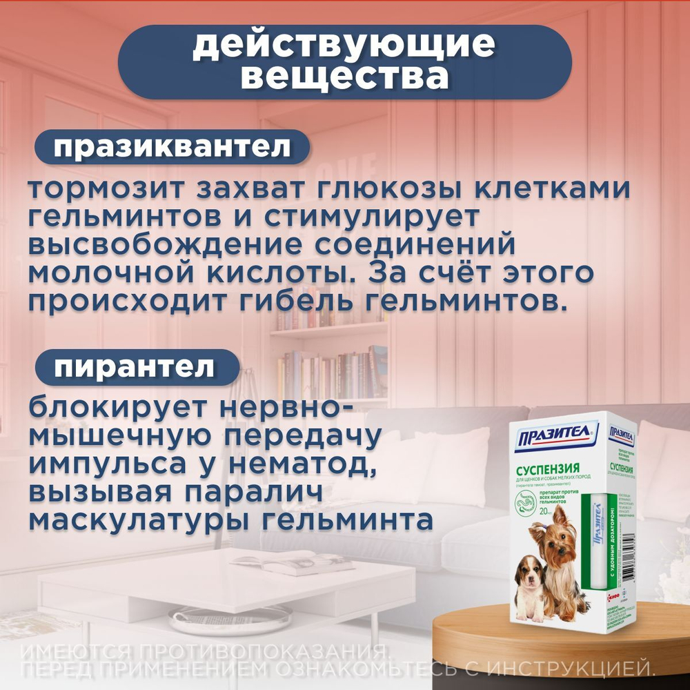 Суспензия от гельминтов для щенков и собак мелких пород Празител, 20мл Празиквантел/Пирантел