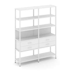 Shelf System Двухсекционный стеллаж пятиярусный с ящиками SN.STM-522 Белый/Металл Белый 1590*400*198