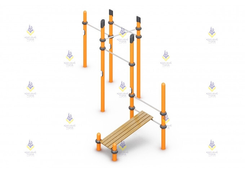 Каскад из пяти турников и скамейки для упражнений пресса