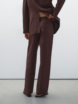 Massimo Dutti Брюки прямого кроя из смесового льна, гранатовый
