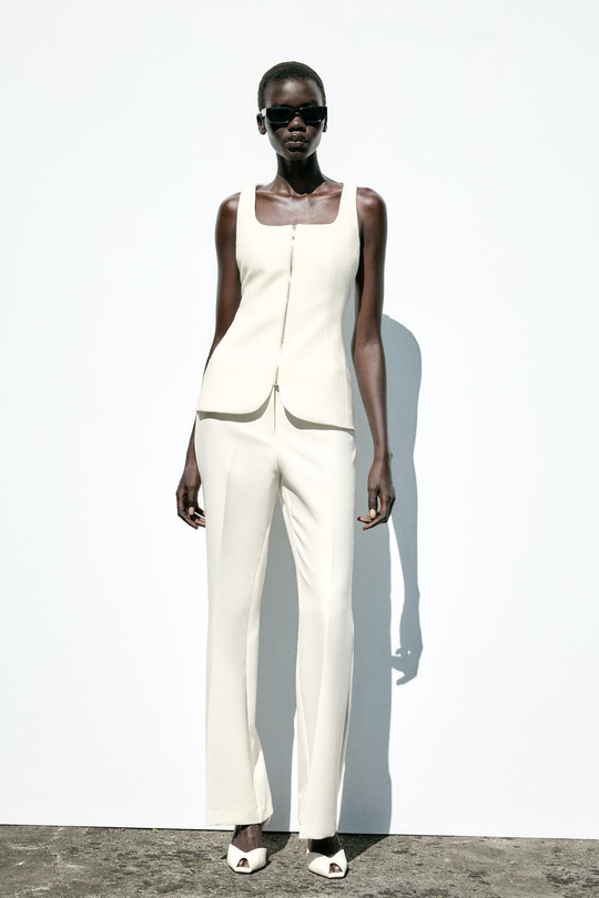ZARA БРЮКИ FLARED, ЭКРЮ