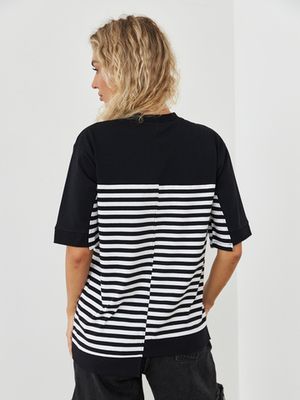 Футболка комбинированная,  а-симметричный низ, черно-белая