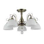 Люстра на штанге 5x40Вт E27, металл/стекло/хрусталь, бронза, белый матовый плафон