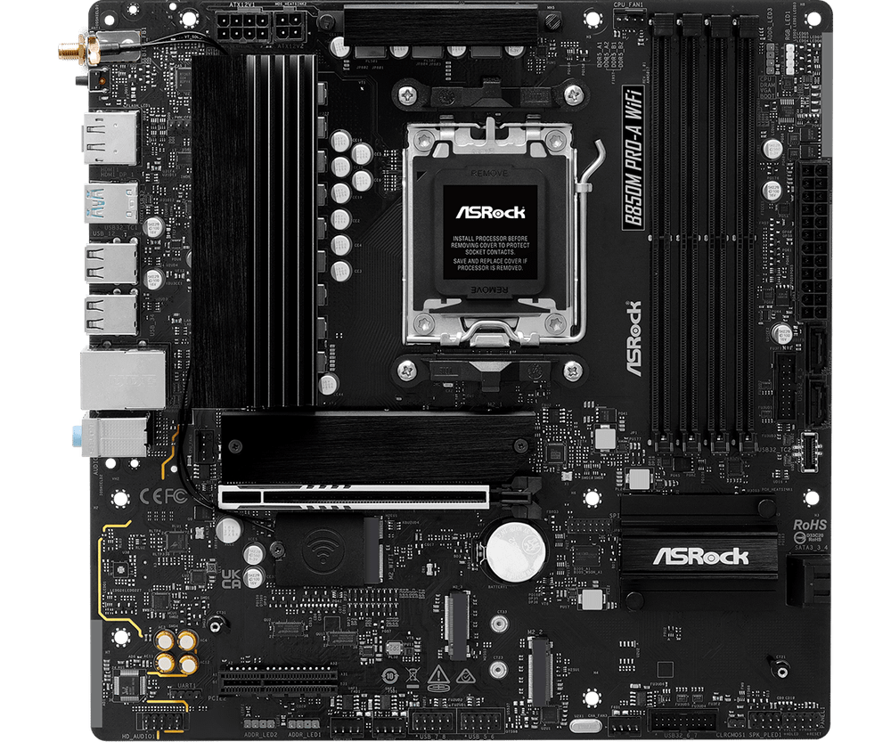 Материнская плата ASRock B850M PRO-A WIFI AM5 4xDDR5 4xSATA 3xM.2 15xUSB 1xHDMI 1xDP WiFi6E mATX