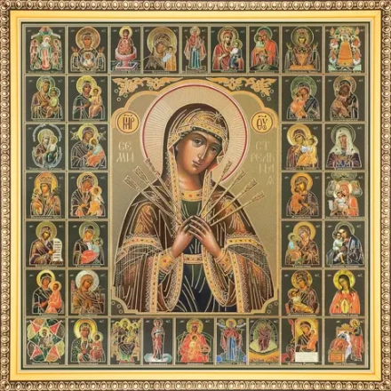 Икона БМ "Семистрельная" Собор Богородицы, рама 28х28, в коробке
