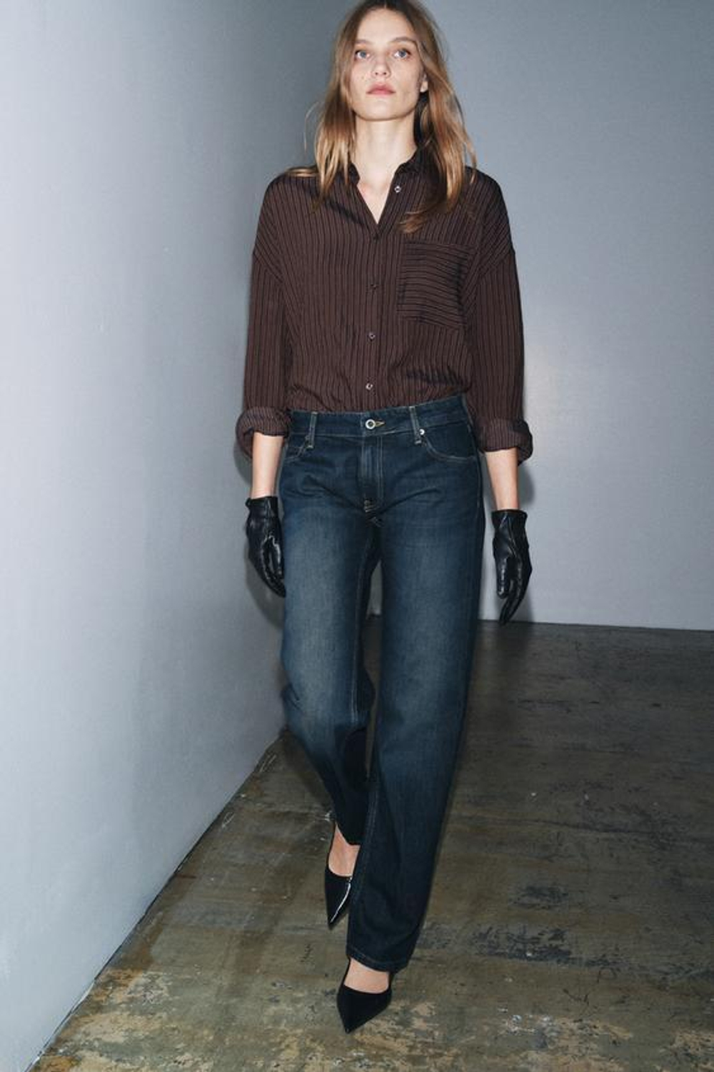 ZARA ДЖИНСЫ ПРЯМОГО КРОЯ С НИЗКОЙ ПОСАДКОЙ — ZW COLLECTION, СИНИЙ