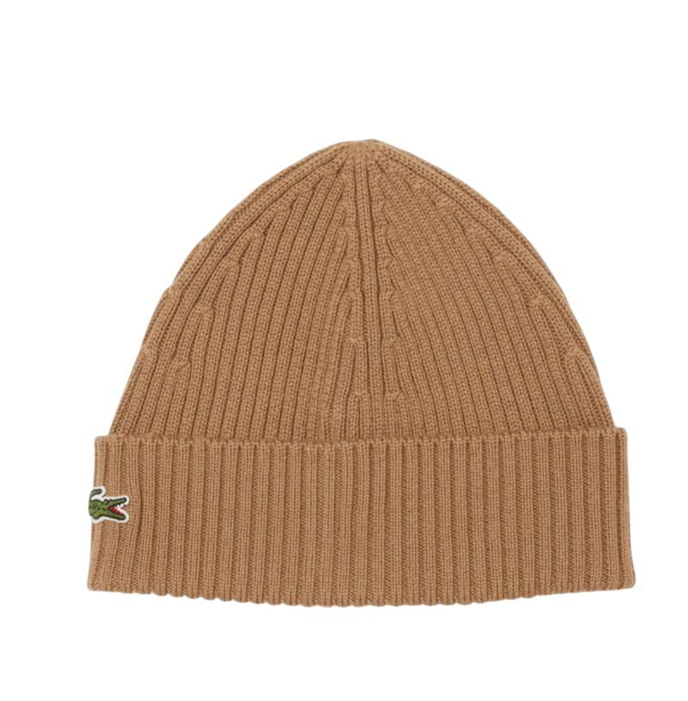 Шапка зимняя Lacoste Unisex Ribbed Wool Beanie - brown