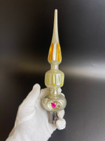 Верхушка, пика трехсекционная прожектор на ёлку стекло, роспись, 28 см, винтажная, из к/ф "Ирония Судьбы", СССР 1940-1950 гг