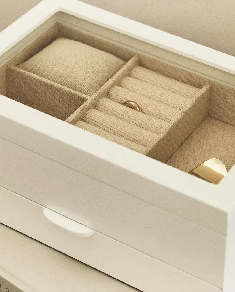 ZARA HOME ЛАКИРОВАННАЯ ШКАТУЛКА ДЛЯ УКРАШЕНИЙ С ВЫДВИЖНЫМ ЯЩИКОМ, БЕЛЫЙ