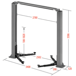 Подъемник электрогидравлический 4т 100-1820мм 2-х стоечный 380В верх. синхрон.(механ. с 1 кол) GTE