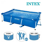 Каркасный бассейн 300х200х75 см Intex 28272, прямоугольный семейный бассейн для дачи Small Frame 3834 л