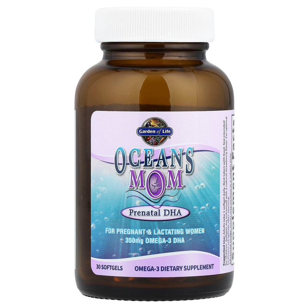 Garden of Life, Oceans Mom, пренатальная ДГК со вкусом клубники, 30 мягких желатиновых капсул