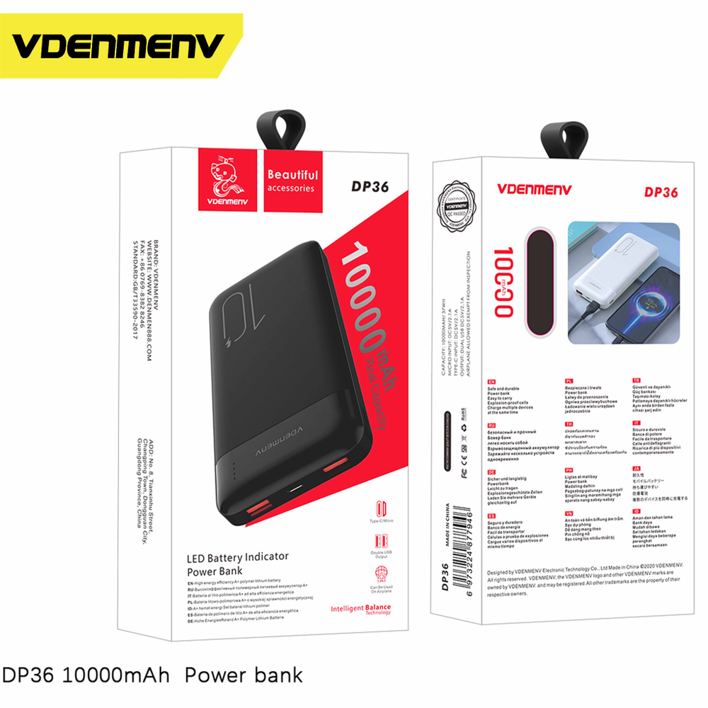 Портативный аккумулятор DENMEN DP36 10000 mAh (черный)