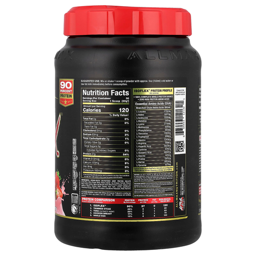 ALLMAX, Isoflex, чистый изолят сывороточного протеина, клубника, 907 г (2 фунта)