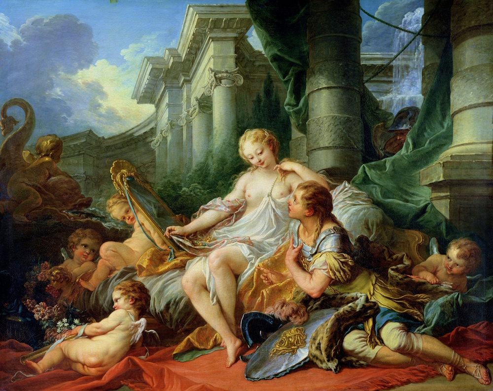 Франсуа Буше. 1734. Ринальдо и Армида (Renaud et Armide). 135.5 х 170.5. Холст, масло. Париж, Лувр.