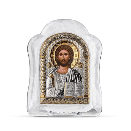 Спаситель, икона арочная, белое муранское стекло 103х147