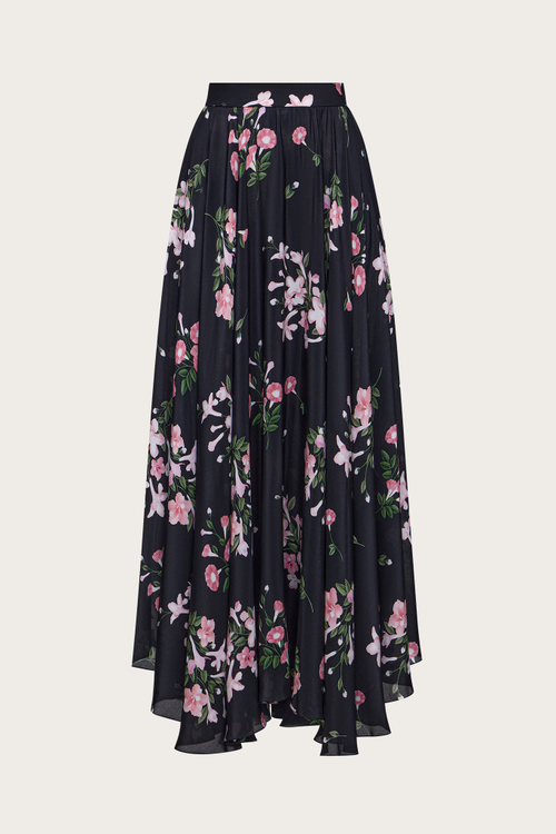 Юбка из черного шелка с авторским принтом