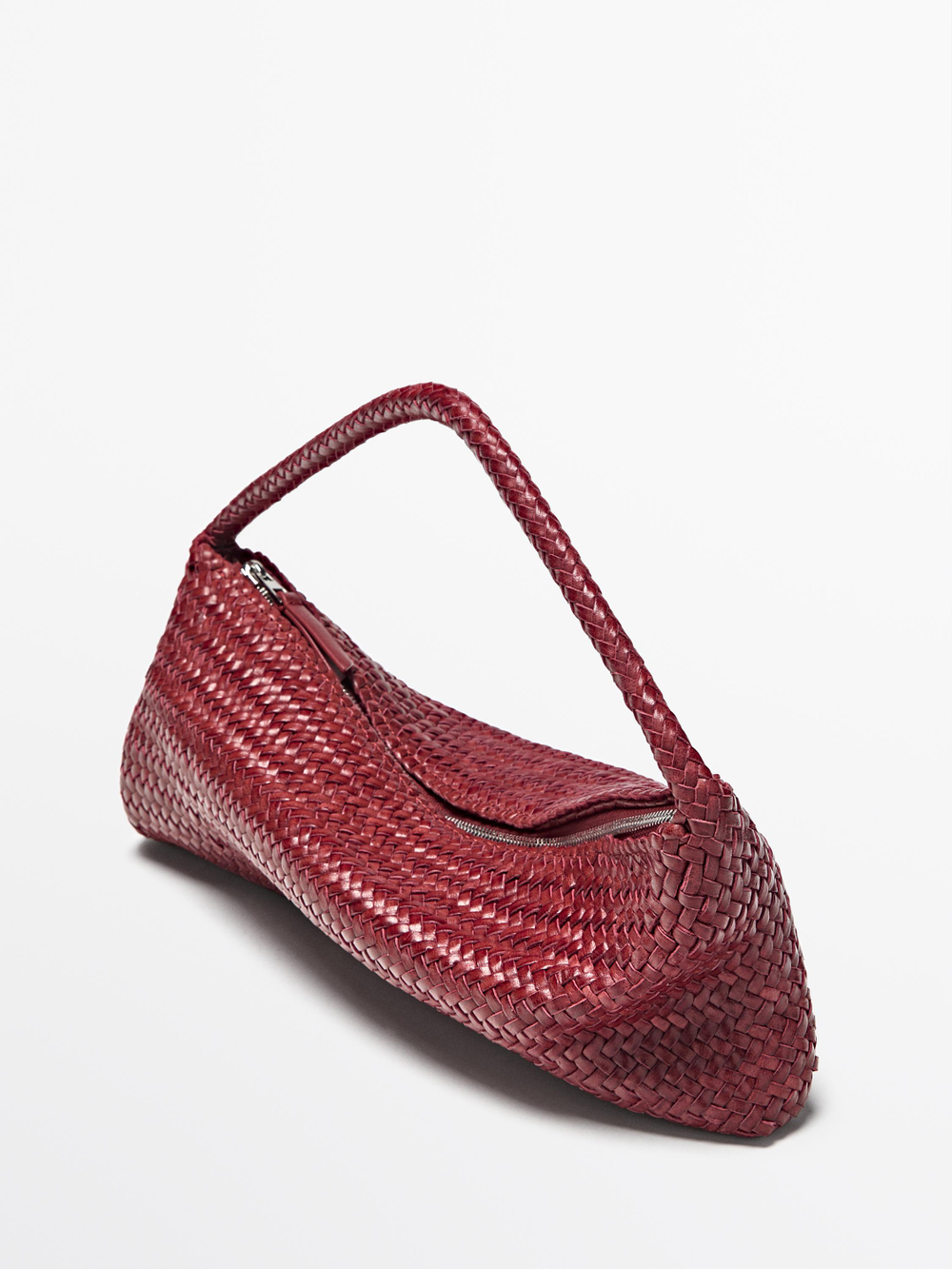 Massimo Dutti Сумка-круассан из плетеной кожи наппа, красный