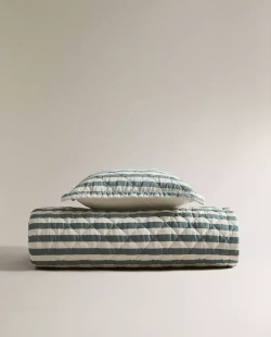 ZARA HOME ДЕТСКОЕ ЛОСКУТНОЕ ОДЕЯЛО В ПОЛОСКУ, ЗЕЛЕНЫЙ