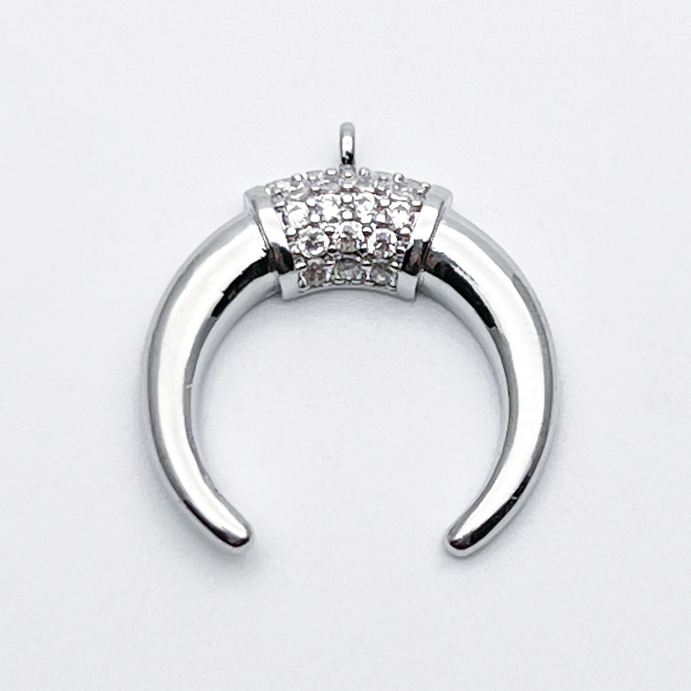 Подвеска Лунница, цвет серебро (родий), фианиты, размер 18*17 мм, цена за 1 шт