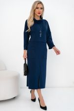 Платье трикотажное с разрезом (синий) Р11-2008/2 Nikol (Акция)