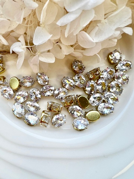 Фианит овал 6*8 мм, Белый (оправа золото)