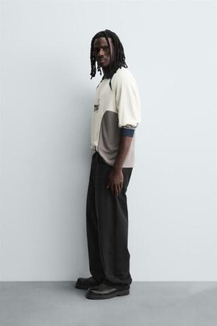 ZARA ПОЛО С ПРИНТОМ, ЭКРЮ