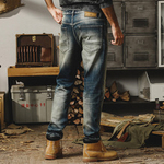 Американский классический ретро 15 унций тяжелые осенние джинсы мужские прямые каменные шлифовальные стирание старые повседневные длинные брюки