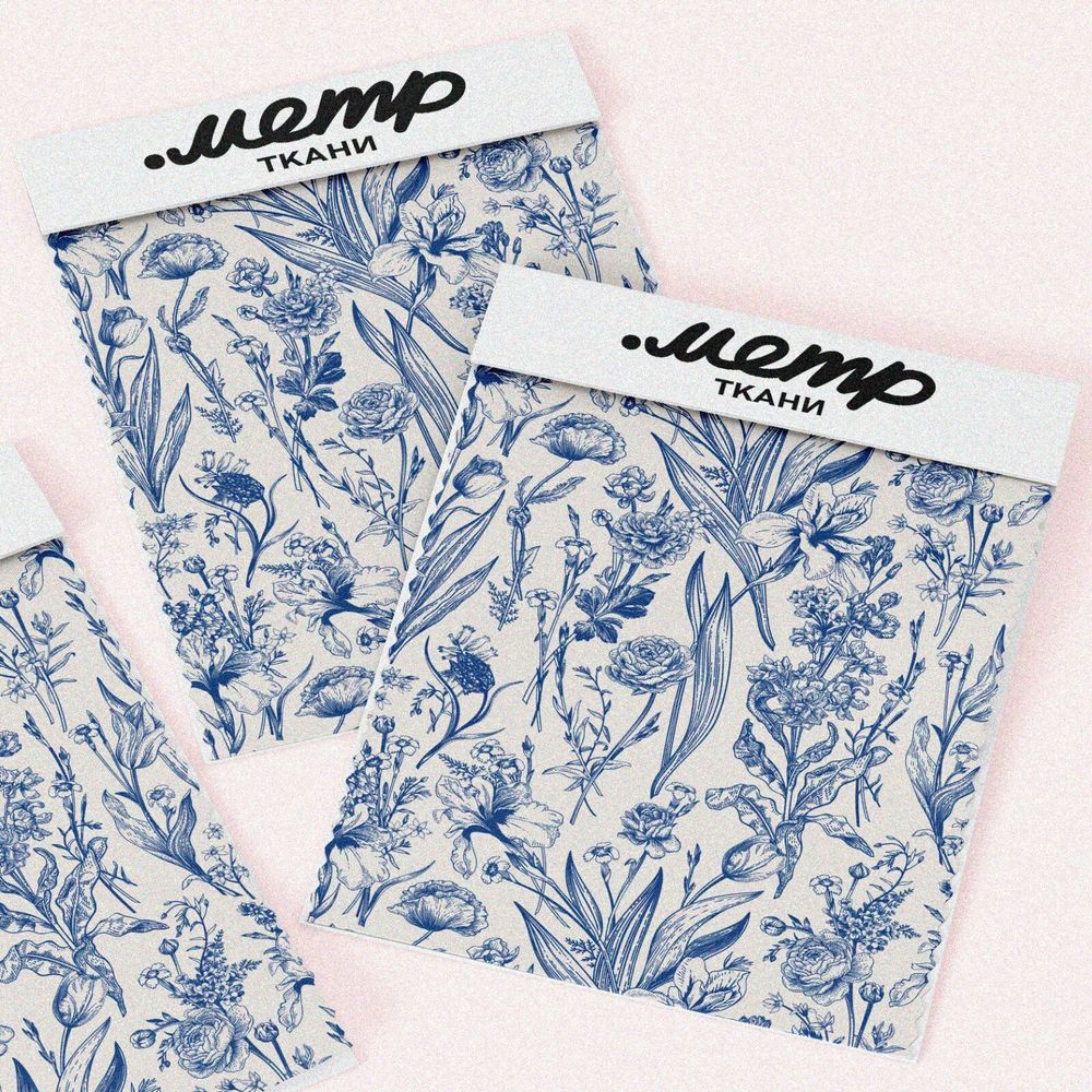 Ткань лен цветы голубого и синего оттенка