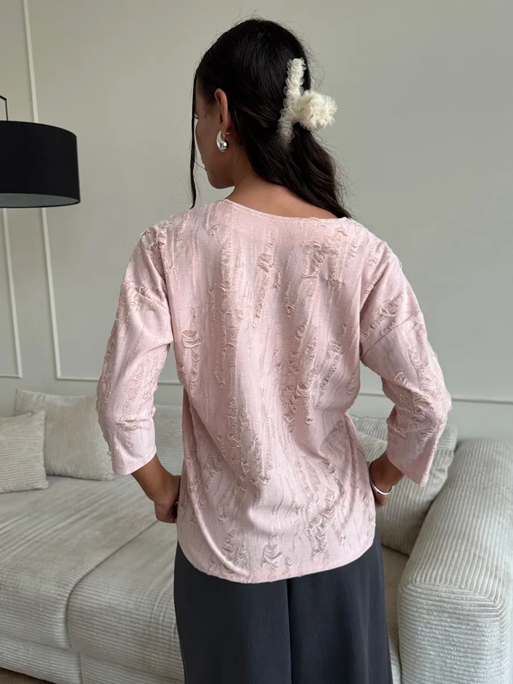 Блузка нарядная трикотажная офисная рукав 3 4