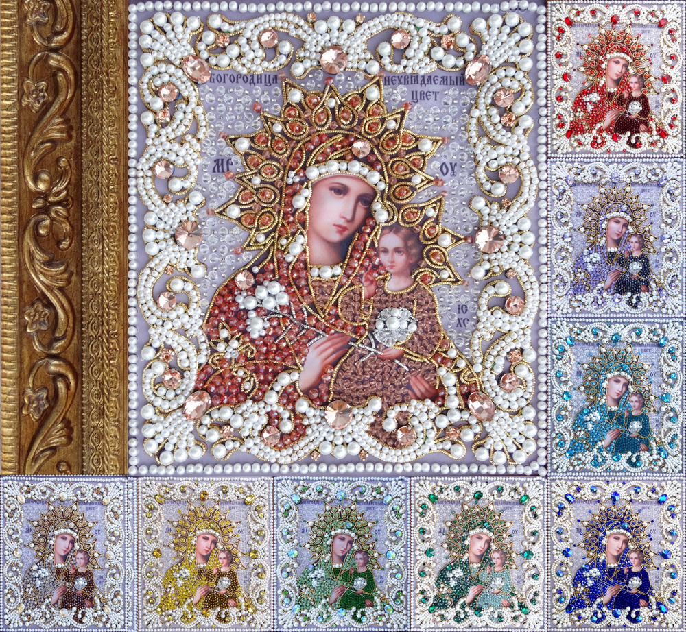 Принт-ЖС11 Ткань с нанесенной авторской схемой Богородица Неувядаемый цвет (Жемчужная серия) +инструкция
