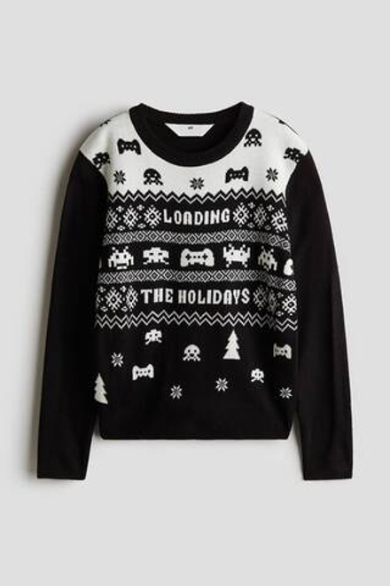 H&M Жаккардовый вязаный свитер, черный