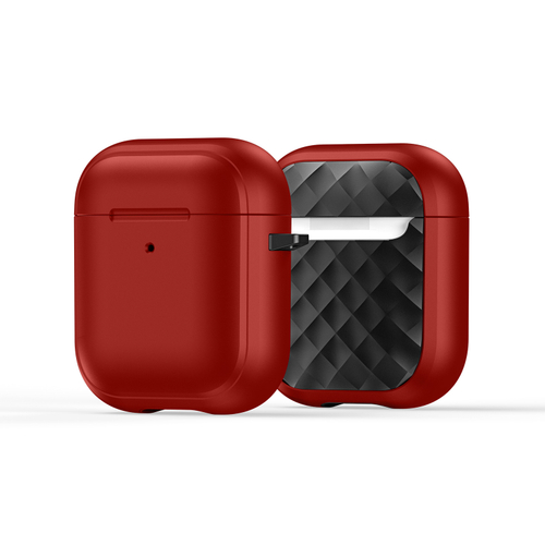 Чехол для наушников AirPods 1 и 2, красный с вставками черного цвета (RedBlack), серия PECC Series от Dux Ducis, в комплекте с карабином