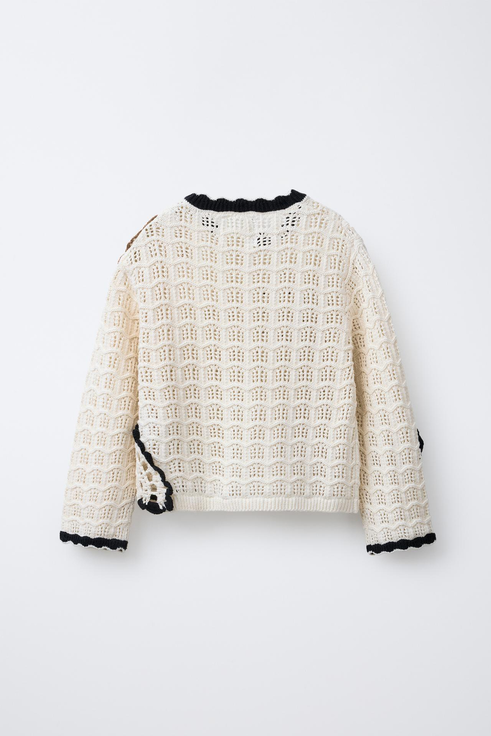 ZARA СВИТЕР ИЗ КРУЖЕВА КРОШЕ С ЦВЕТОЧНЫМ УЗОРОМ, ЭКРЮ