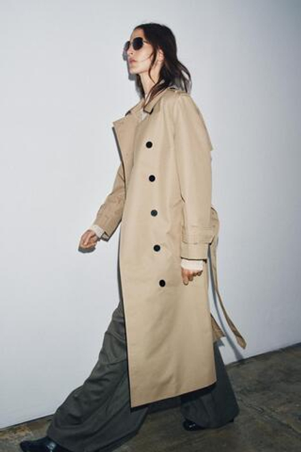ZARA ДВУБОРТНЫЙ ТРЕНЧ WATER REPELLENT — ZW COLLECTION, СВЕТЛЫЙ ЖЕЛТО-КОРИЧНЕВЫЙ