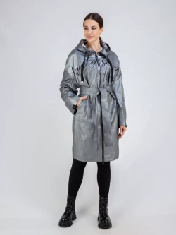 Кожаный плащ на осень с капюшоном