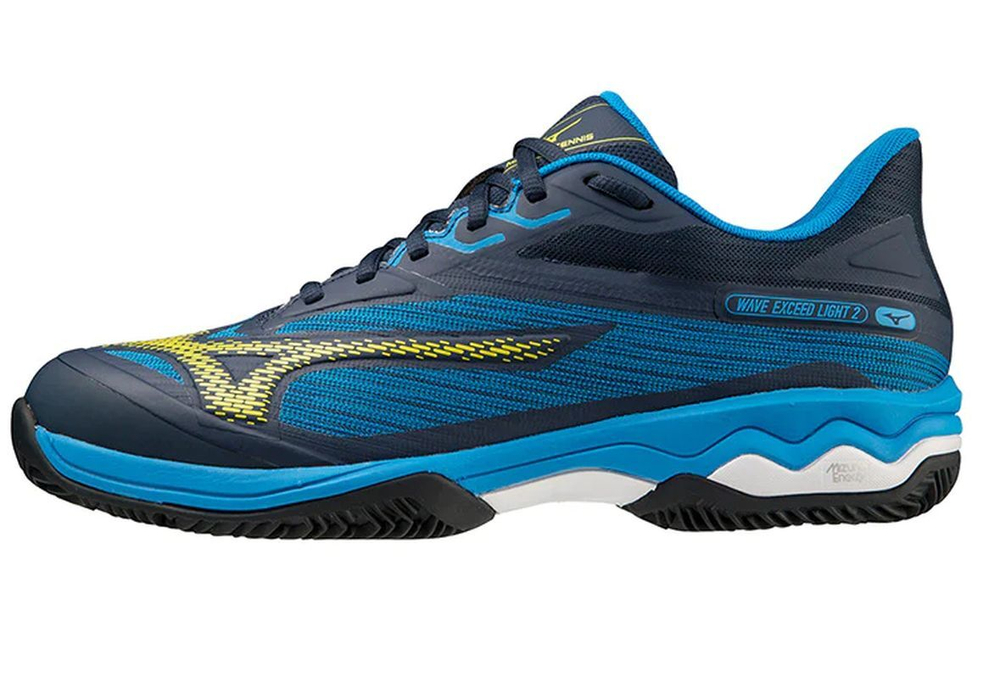 Мужские кроссовки теннисные Mizuno Wave Exceed Light 2 CC - dress blues/bolt2 neon/closine