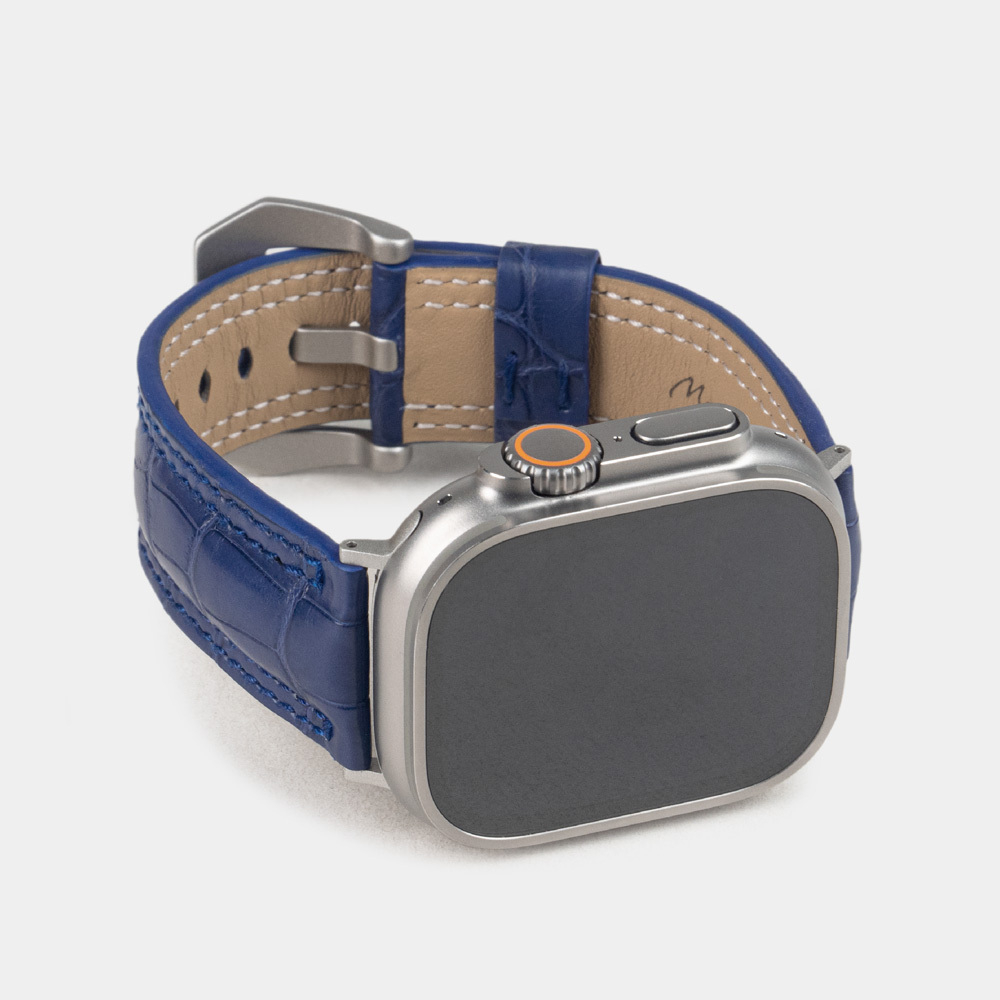 Ремешок для Apple Watch Ultra 49mm из кожи аллигатора, синего цвета