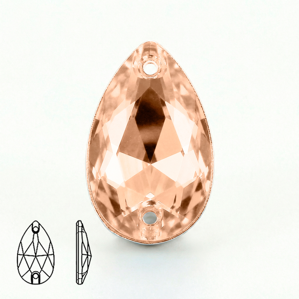 Пришивные стеклянные стразы (Gold Champagne / Голд Шампань, форма “капля” / Teardrop)